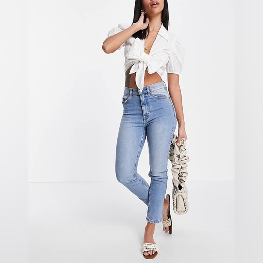 ASOS Pull & Bear high-waisted slim mom jeans in medium blue